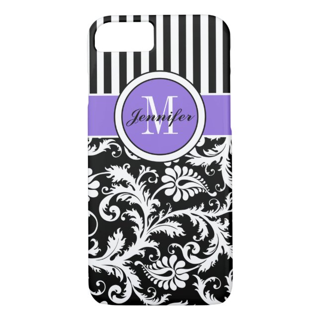 iPhone 7 Case | Damask | Stripes | Purple 2 (Back)