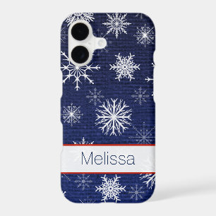 iPhone 7 Case Faux Burlap Snowflakes - Navy