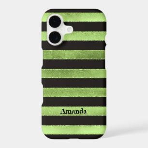 iPhone 7 Case FAUX Lime Foil Black Stripes