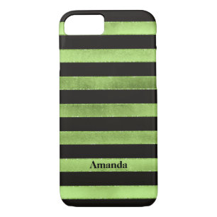iPhone 7 Case   FAUX Lime Foil   Black Stripes