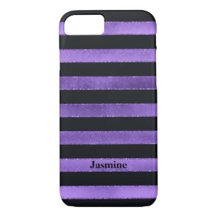 iPhone 7 Case FAUX Purple Foil Black Stripes
