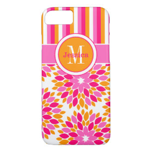 iPhone 7 Case Floral, Stripes Pink, Orange
