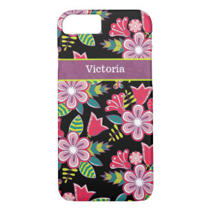 iPhone 7 Case Flowers Black Pink Mauve