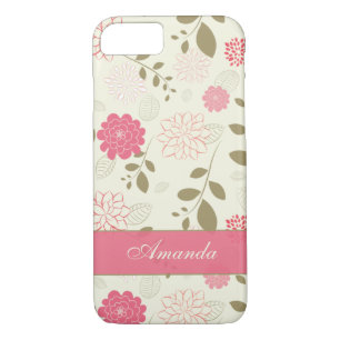 iPhone 7 Case Flowers, Leaves Pink Green Ivory