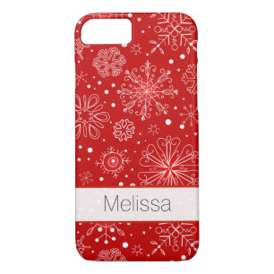 iPhone 7 Case Snowflakes Red and White