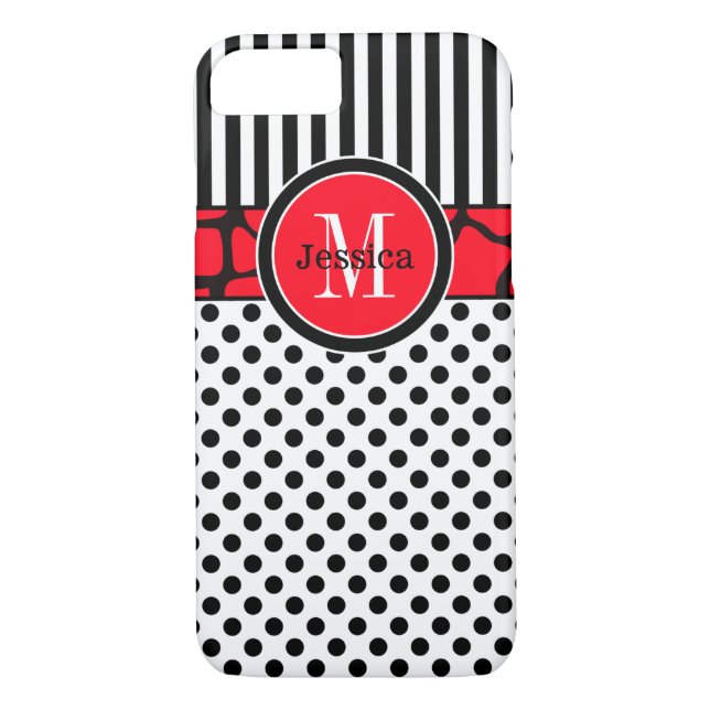 iPhone 7 Case | Stripes, Dots | Red (Back)