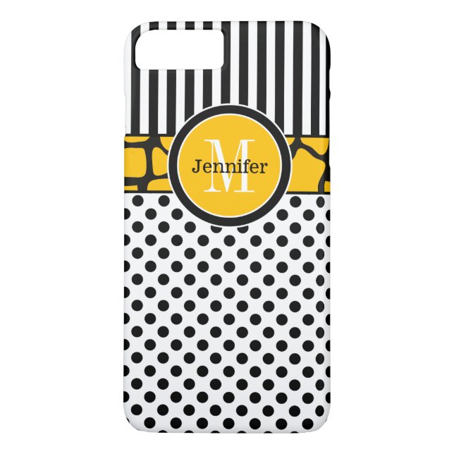 iPhone 7 Case | Stripes, Dots | Yellow (Back)
