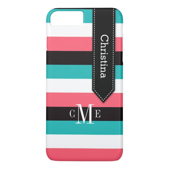 iPhone 7 Case | Stripes | Teal, Coral, Black (Back)