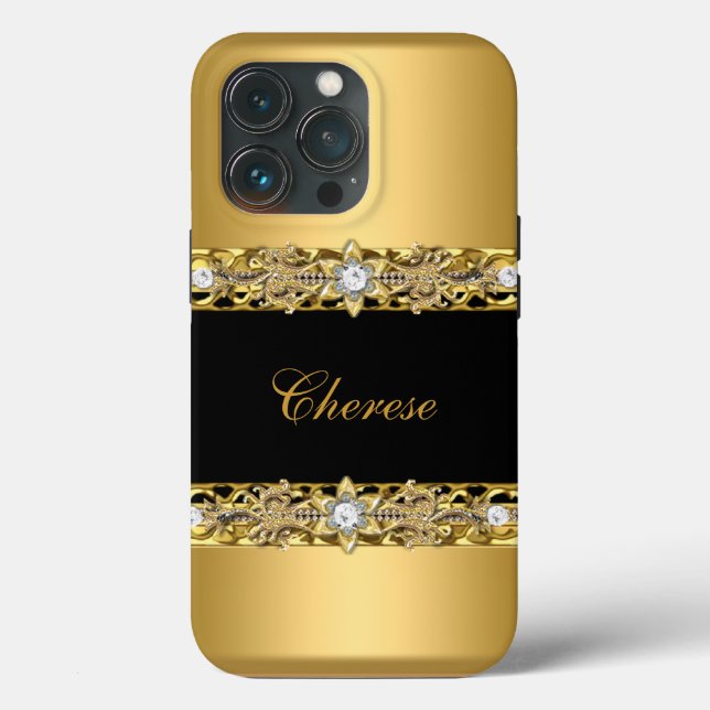 iPhone Black Floral Faux Gold Case-Mate iPhone Case (Back)
