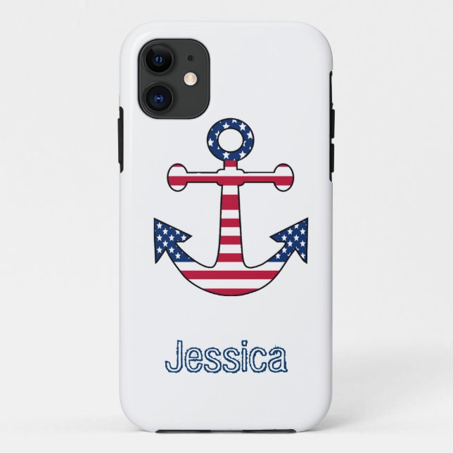 iphone Case Custom Monogram Anchor Patriotic USA (Back)