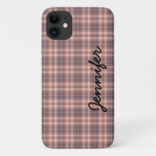 iPhone Case, Gray Pink Plaid Tough Personalized 11 Case