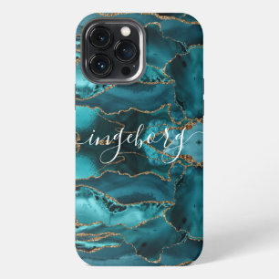 iPhone Case - Marble Blue Teal Gold Veins