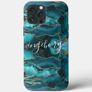 iPhone Case - Marble Blue Teal Gold Veins