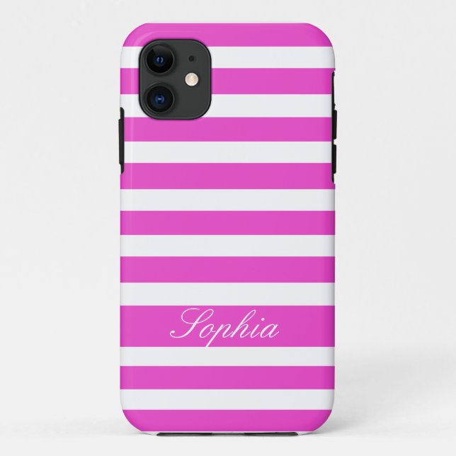 iPhone Case pink white Striped Stripe personalized (Back)