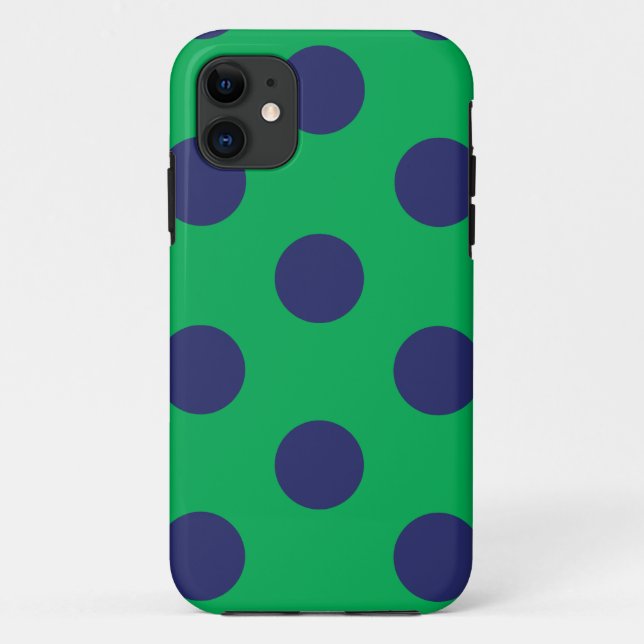 iPhone Case Polka Dot Green & Navy Blue (Back)