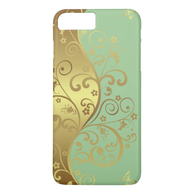 iPhone Case--Seafoam & Gold Swirls Case-Mate iPhone Case (Back)