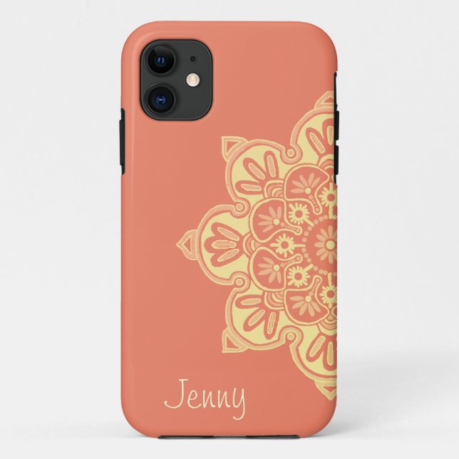 iPhone Case with a peach and yellow Medallion (Back)