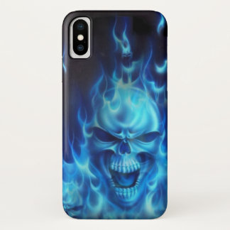IPhone case with blue flame and skull