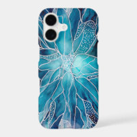 iPhone Cases - Alcohol Ink Art Blue White Flower