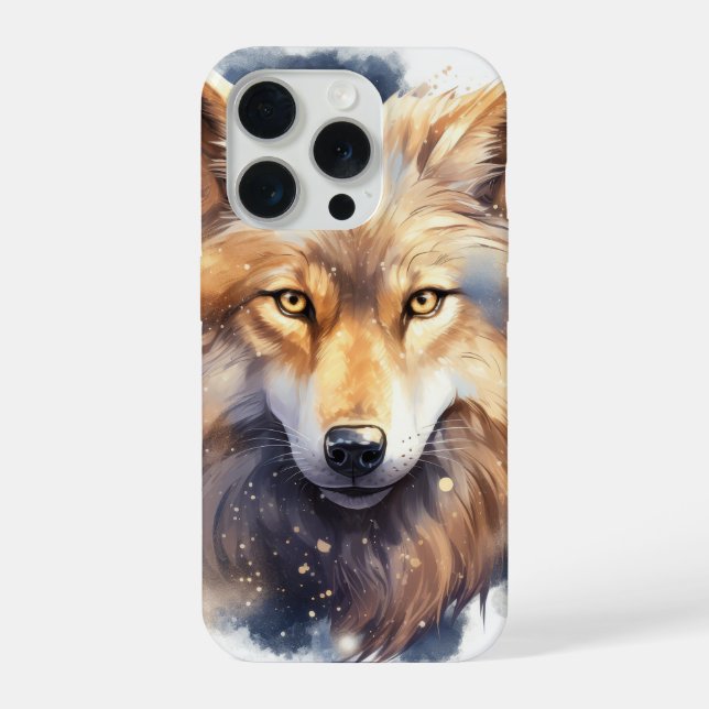 iPhone Coque iPhone 15 Pro Loup Doré Mystique (Verso)
