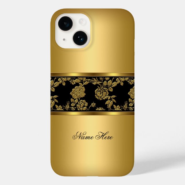 iPhone Elegant Classy Gold Black Floral Case-Mate iPhone Case (Back)