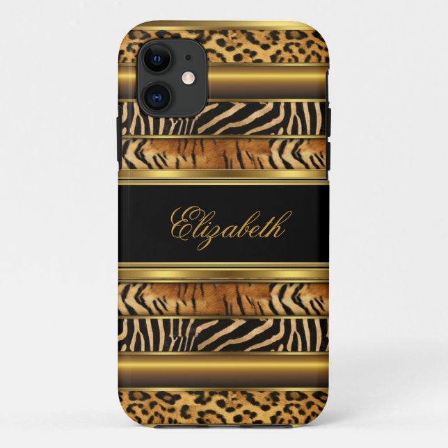 iPhone Elegant Classy Gold Mixed Animal Print Case-Mate iPhone Case (Back)