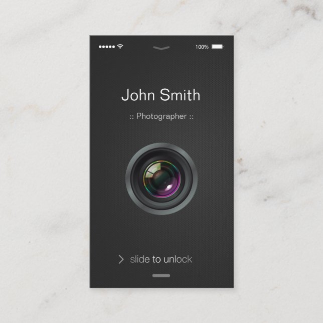 iPhone iOS Style - Camera Lens Photography Business Card (Front)