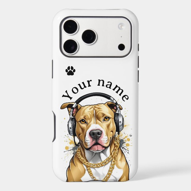 iPhone / iPad case/Cool Pitbull Dog with Headphone (Verso)