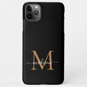 iPhone 11Pro Max Monogramme d'or noir moderne Nom du script coque i