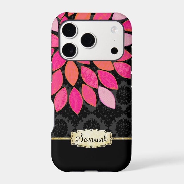 iPhone Orange Rose Black Gold personnalisé (Verso)