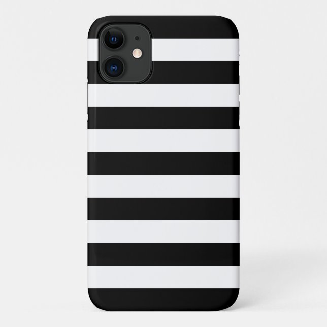 iPhone, Plus ou Pro Coque - Bandes noires et blanc (Dos)