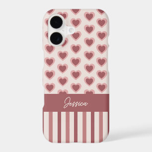 iPhone Retro Hearts Pink Burgundy Custom