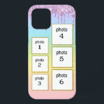 Iphone six Photo Collage Iphone Case<br><div class="desc">Trendy Pastel Rainbow background with dripping purple glitter. Repace each photo placeholder with your own picture. Add pics of family,  friends,  and pets. Great girlly gift for birthday or Christmas present. for her,  teen,  mom.sister.</div>