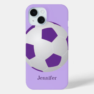 iPhone Soccer, Purple Personalized Name 15 Case