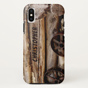 iPhone X Tough Case Log Cabin & Wagon Wheels