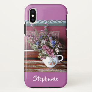 iPhone X Tough Coque Teapot Flowers violet, orchid