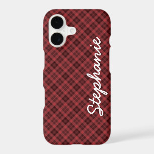 iPhone XR Case Red Black Tartan Plaid Name
