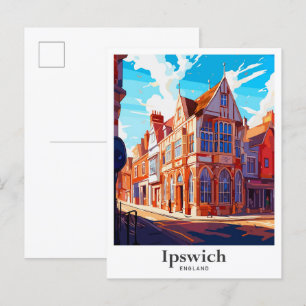 Ipswich England Vintage Travel Illustration Postcard