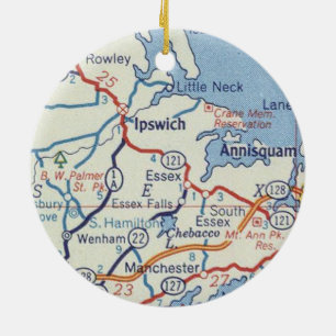 Ipswich MA Vintage Map Ceramic Ornament