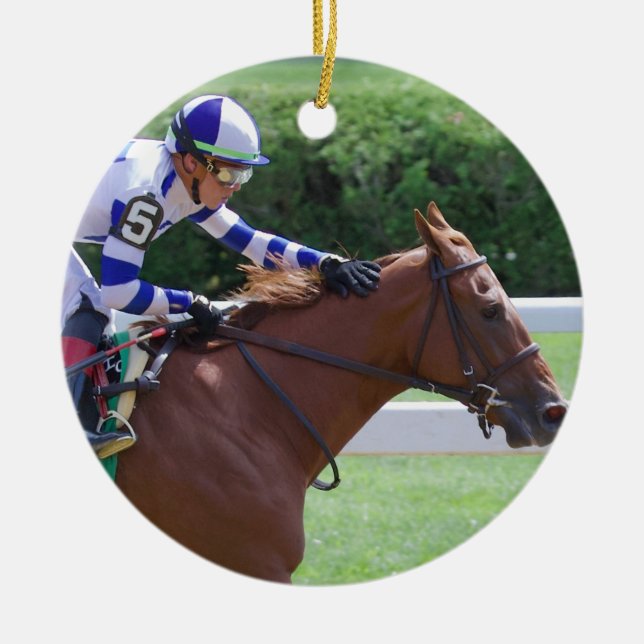 Irad Ortiz Winning with Irish Danzing Ceramic Ornament (Front)