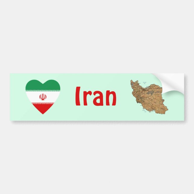 Iran Flag Heart + Map Bumper Sticker (Front)