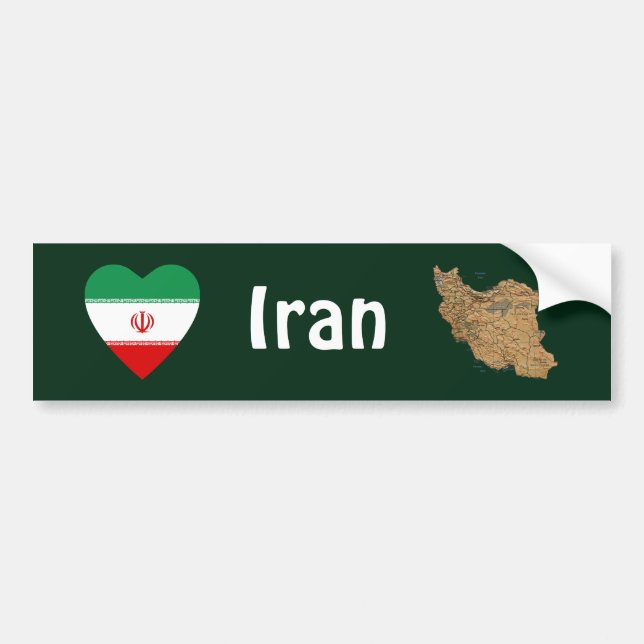 Iran Flag Heart + Map Bumper Sticker (Front)