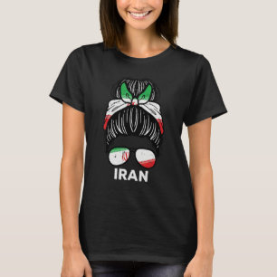 Iran Flag Iranian Girl Hairbun Football Soccer Fan T-Shirt