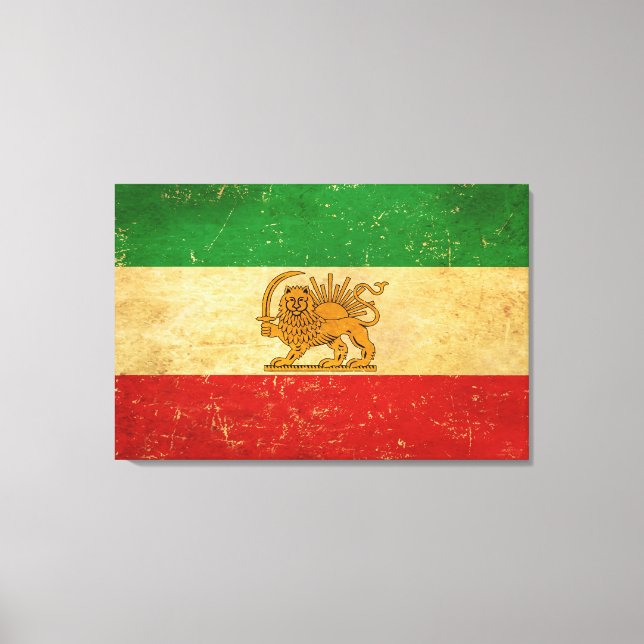 Iran Flag Lion And Sun Shah of Iran Flag Canvas Print (Front)