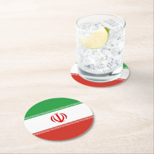 Iran flag round paper coaster
