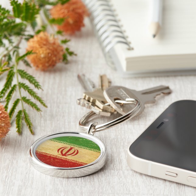 Iran Flag Vintage Design Keychain (Side)