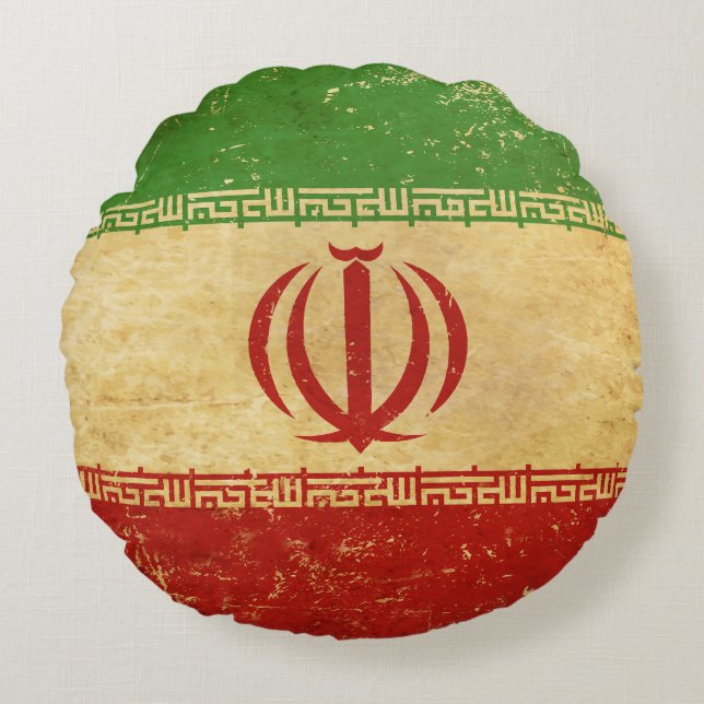 Iran Flag Vintage Design Round Pillow (Front)