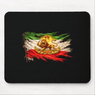 Iran Flag With Lion And Sun Emblem, Vintage Persia Mouse Pad