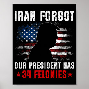 Iran forgot president has 34 felonies vintage flag poster