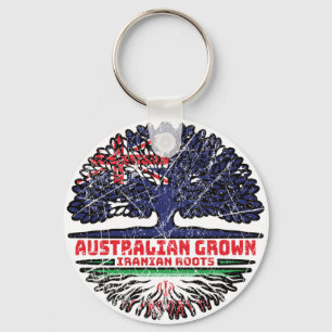 Iran Iranian Australian Australia Tree Roots Flag Keychain
